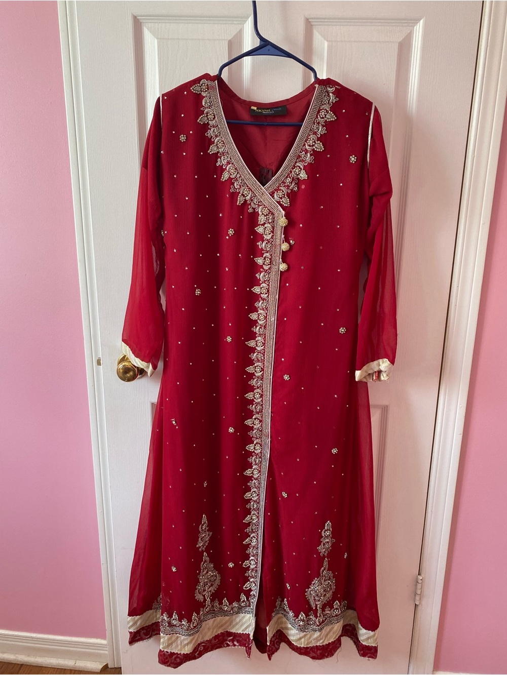 Women’s 3pc Red Maroon Pakistani Anarkali Desi Suit Party Dress Wedding Wear